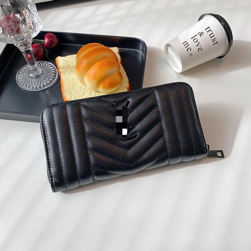 Portofel lung cu broderie rombi, model geometric, material PU, căptușeală PU, numeroase compartimente pentru carduri, compartiment mare pentru bancnote, lansare 2025