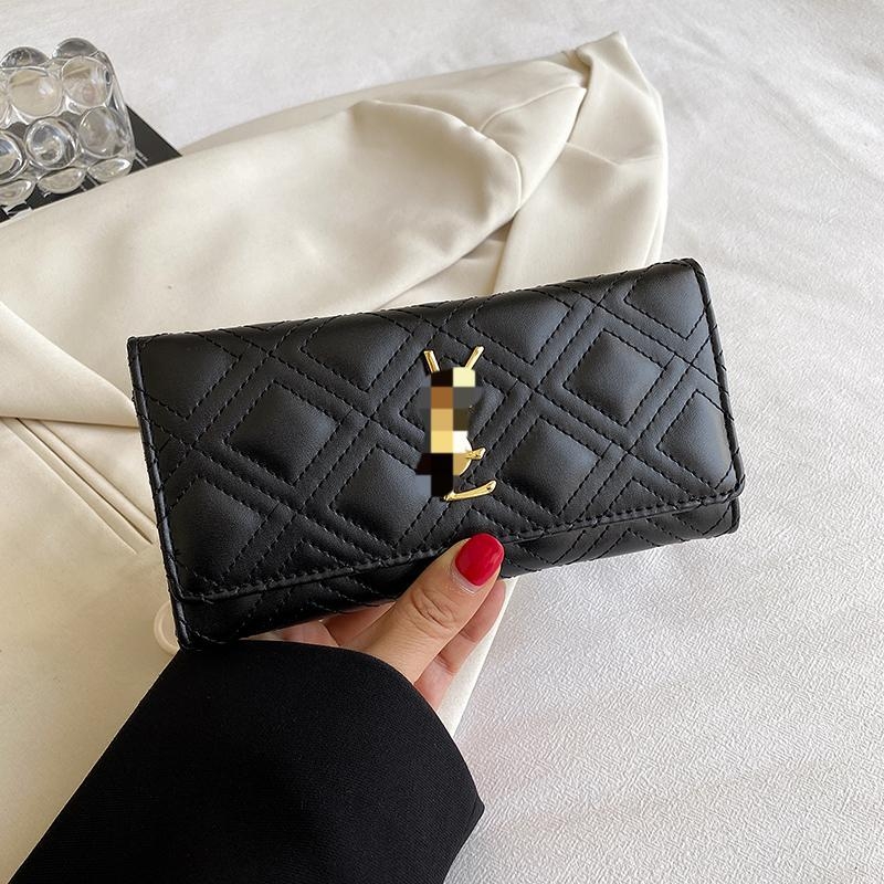 Portofel lung cu broderie rombi, model geometric, material PU, căptușeală PU, numeroase compartimente pentru carduri, compartiment mare pentru bancnote, lansare 2025