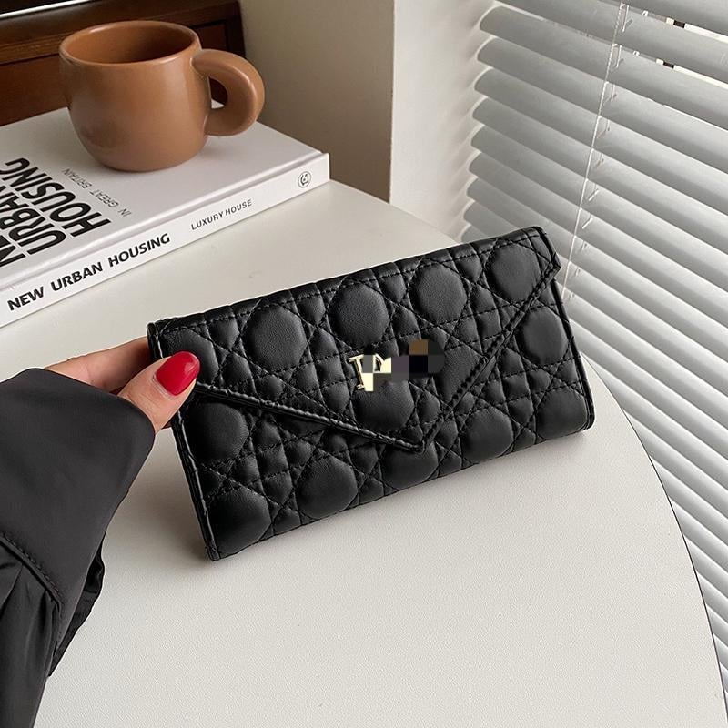 Portofel lung cu broderie rombi, model geometric, material PU, căptușeală PU, numeroase compartimente pentru carduri, compartiment mare pentru bancnote, lansare 2025