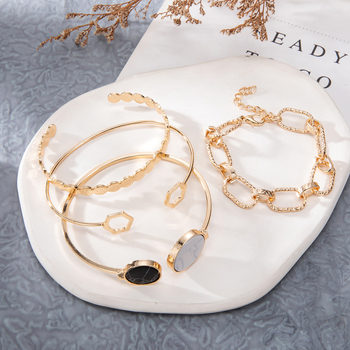 Set de bijuterii geometrice, 4 piese — brățări deschise unisex, aliaj de zinc, placare electro, brand 18AORMYK