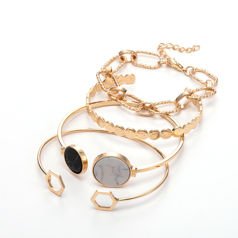 Set de bijuterii geometrice, 4 piese — brățări deschise unisex, aliaj de zinc, placare electro, brand 18AORMYK