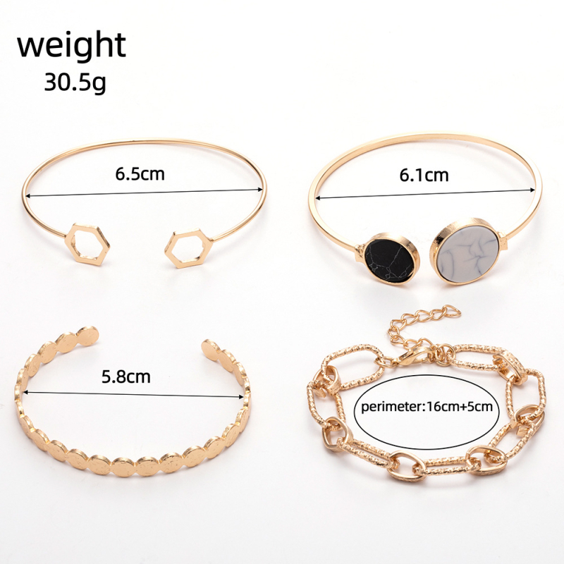 Set de bijuterii geometrice, 4 piese — brățări deschise unisex, aliaj de zinc, placare electro, brand 18AORMYK