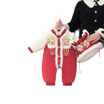 Bejbi romper u tradicionalnom kineskom stilu, s odvojivom kapom i dugim rukavima, tkanina od pamukovog mešavine (65% pamuk), jednoredno zatvaranje, zimska odjeća za novorođenčad