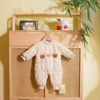 Body din bumbac pentru bebeluși și romper pentru târâre, gros pentru iarnă, mâneci lungi, închidere cu nasturi pe un singur rând (fără cusături, material din bumbac, gros, mâneci lungi, nasturi pe un singur rând)