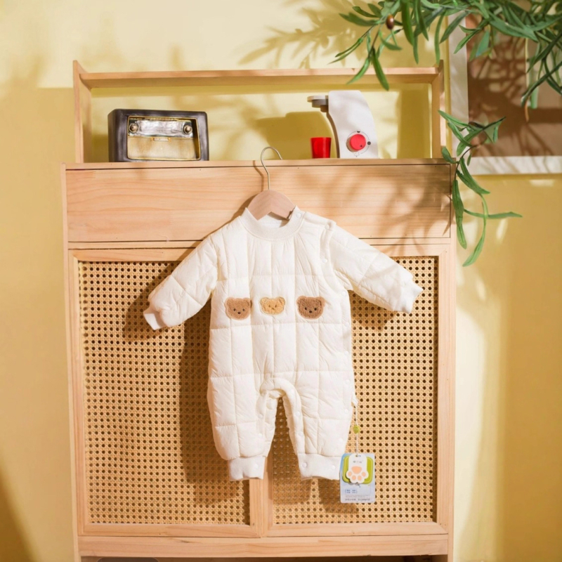 Body din bumbac pentru bebeluși și romper pentru târâre, gros pentru iarnă, mâneci lungi, închidere cu nasturi pe un singur rând (fără cusături, material din bumbac, gros, mâneci lungi, nasturi pe un singur rând)