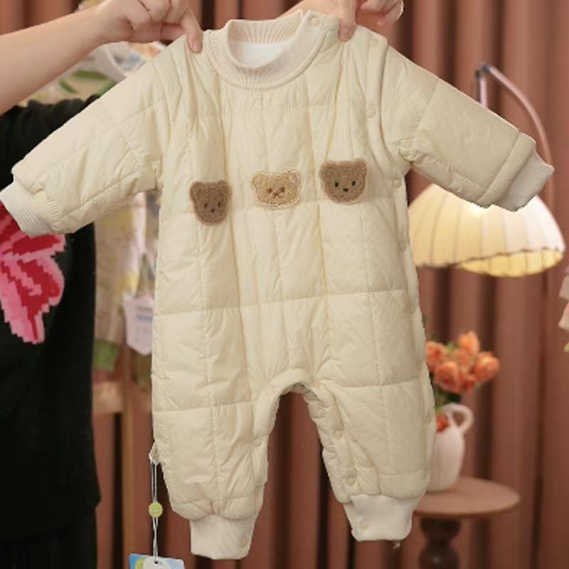 Body din bumbac pentru bebeluși și romper pentru târâre, gros pentru iarnă, mâneci lungi, închidere cu nasturi pe un singur rând (fără cusături, material din bumbac, gros, mâneci lungi, nasturi pe un singur rând)