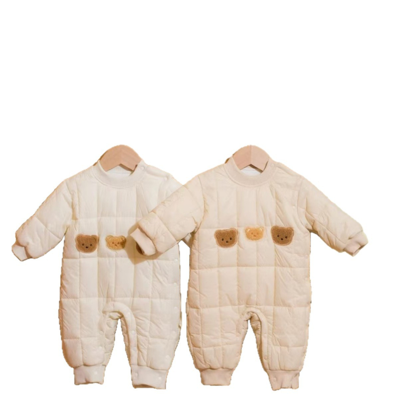 Body din bumbac pentru bebeluși și romper pentru târâre, gros pentru iarnă, mâneci lungi, închidere cu nasturi pe un singur rând (fără cusături, material din bumbac, gros, mâneci lungi, nasturi pe un singur rând)