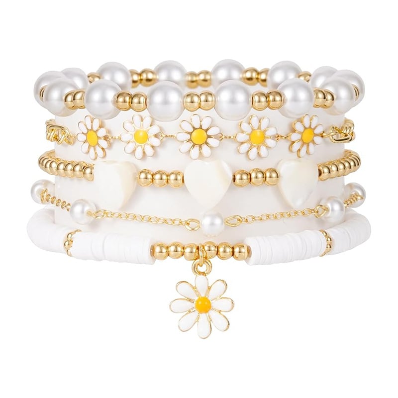 Set brățări din perle artificiale, cu motive inimă și margarete, pentru femei – bijuterii boho minimalist, lucrate manual