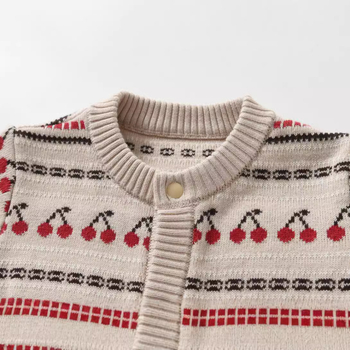 Salopetă pentru bebeluși din bumbac tricotat, jacquard dublu, gros, 0–1 ani, mâneci lungi, fără glugă, închidere frontală cu nasture