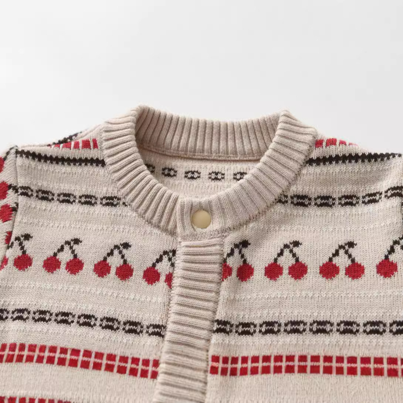 Salopetă pentru bebeluși din bumbac tricotat, jacquard dublu, gros, 0–1 ani, mâneci lungi, fără glugă, închidere frontală cu nasture