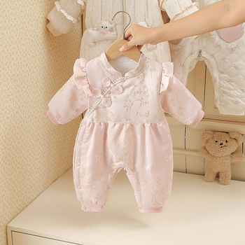 Pamut téli baba overál lányoknak pillangó mintával, hosszú ujjú, kapucni nélküli, elöl gombos