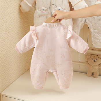 Pamut téli baba overál lányoknak pillangó mintával, hosszú ujjú, kapucni nélküli, elöl gombos