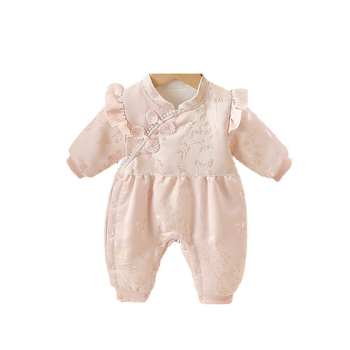 Pamut téli baba overál lányoknak pillangó mintával, hosszú ujjú, kapucni nélküli, elöl gombos