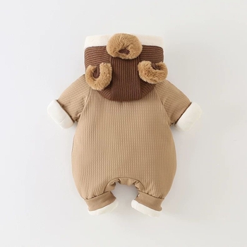 Salopetă de iarnă pentru nou-născuți cu glugă, căptușită gros, unisex, fermoar, 100% poliester