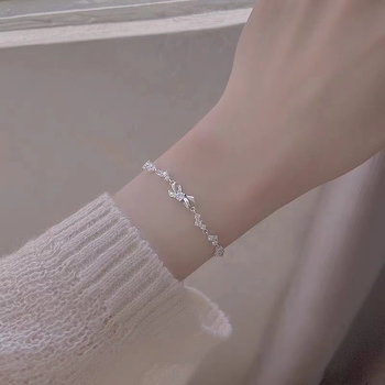 Brățară pentru femei placată cu argint 925, funda în formă de arc, cu tratament diamantat, bijuterii de modă, cadou pentru călătorii