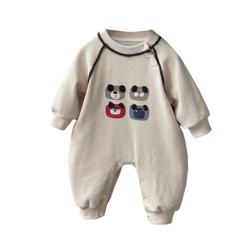 Újszülött fiú hosszú ujjú overál, őszi 2025, pamut-keverék, 88% pamut, rejtett csattal