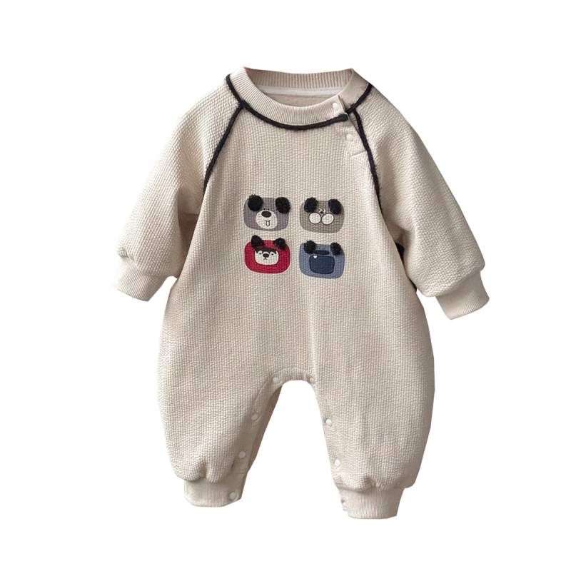 Újszülött fiú hosszú ujjú overál, őszi 2025, pamut-keverék, 88% pamut, rejtett csattal