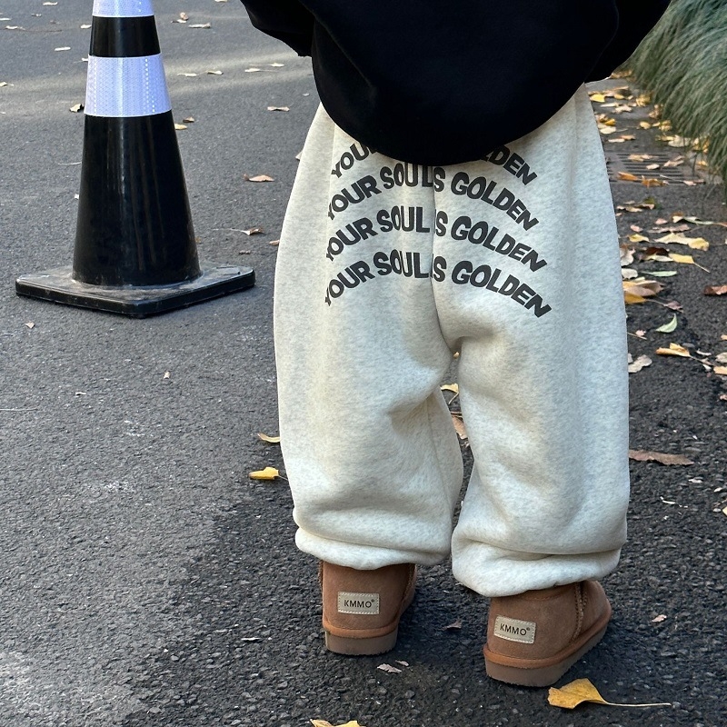 Pantaloni sport pentru copii, stil coreean, căptușeală fleece, bumbac, talie elastică, pentru vârsta 3–8 ani