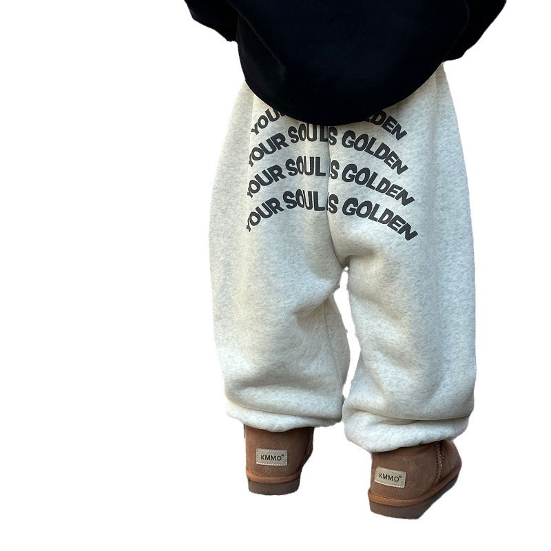 Pantaloni sport pentru copii, stil coreean, căptușeală fleece, bumbac, talie elastică, pentru vârsta 3–8 ani