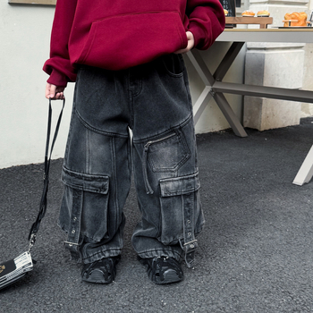 Blugi pentru copii, stil coreean, 78% bumbac, iarnă, talie medie cu curea elastică