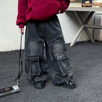 Blugi pentru copii, stil coreean, 78% bumbac, iarnă, talie medie cu curea elastică