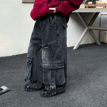 Blugi pentru copii, stil coreean, 78% bumbac, iarnă, talie medie cu curea elastică