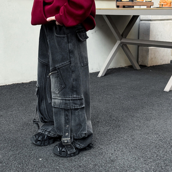 Blugi pentru copii, stil coreean, 78% bumbac, iarnă, talie medie cu curea elastică