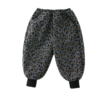 Pantaloni fleece cu imprimeu leopard pentru fetițe, stil coreean, 80% bumbac, vârste 3–8 ani, toamnă 2025