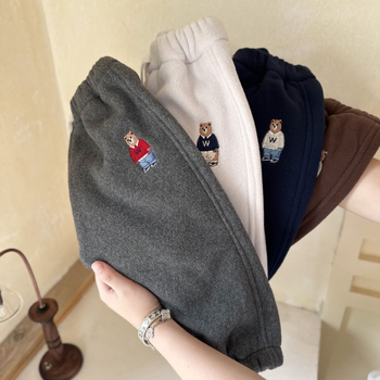 Pantaloni pentru copii cu căptușeală din polar, stil coreean, țesătură din bumbac, talie elastică
