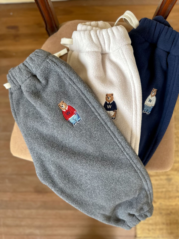 Pantaloni pentru copii cu căptușeală din polar, stil coreean, țesătură din bumbac, talie elastică