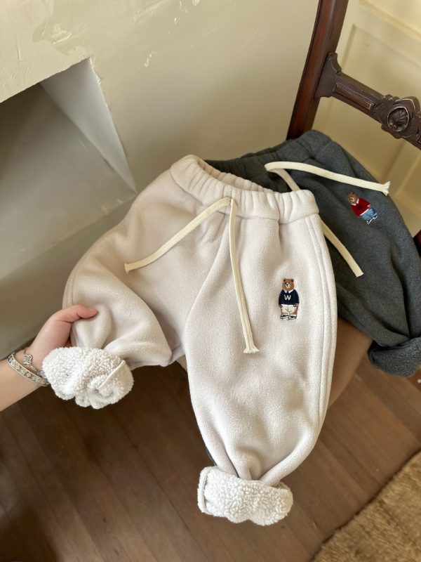 Pantaloni pentru copii cu căptușeală din polar, stil coreean, țesătură din bumbac, talie elastică