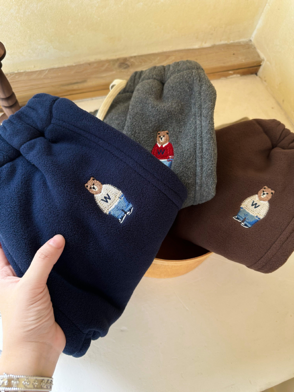 Pantaloni pentru copii cu căptușeală din polar, stil coreean, țesătură din bumbac, talie elastică