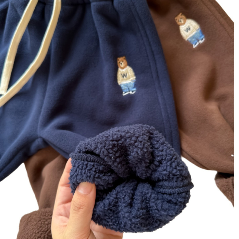 Pantaloni pentru copii cu căptușeală din polar, stil coreean, țesătură din bumbac, talie elastică