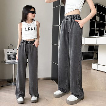 Dječje traperice, korejskog stila, denim, 90% pamuk, srednji struk, elastični pojas