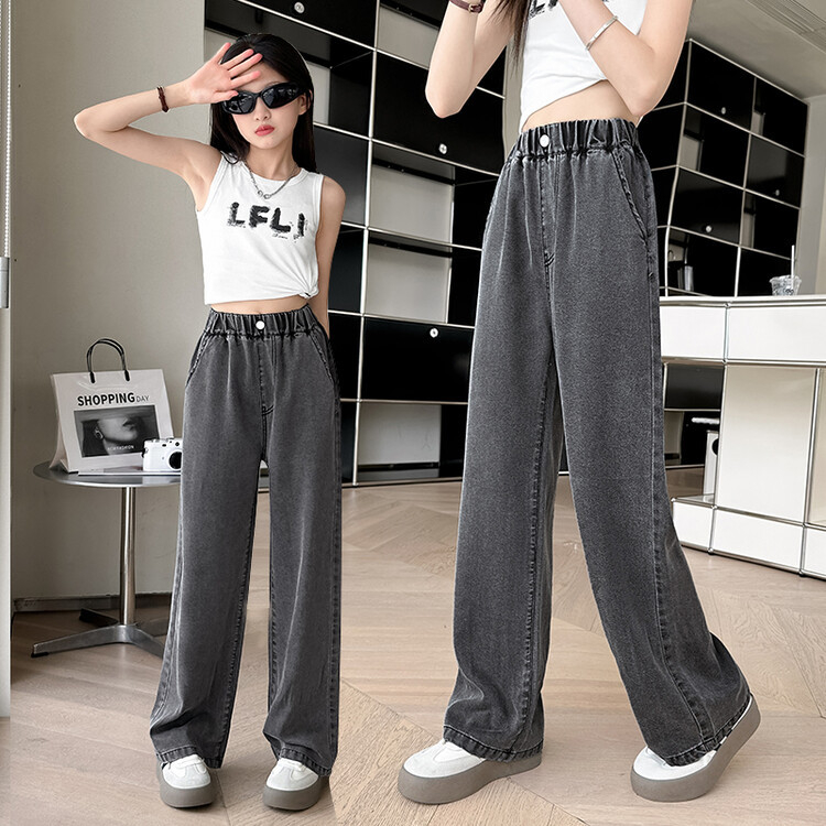 Dječje traperice, korejskog stila, denim, 90% pamuk, srednji struk, elastični pojas