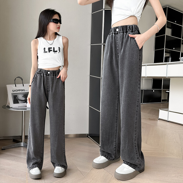 Dječje traperice, korejskog stila, denim, 90% pamuk, srednji struk, elastični pojas