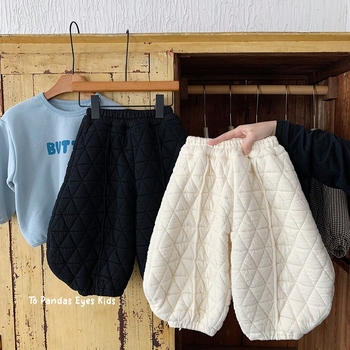 Pantaloni de iarnă pentru copii, căptușeală de fleece, unisex, material principal bumbac 47%, talie elastică, potrivit pentru vârsta 3-8 ani.