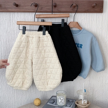 Pantaloni de iarnă pentru copii, căptușeală de fleece, unisex, material principal bumbac 47%, talie elastică, potrivit pentru vârsta 3-8 ani.