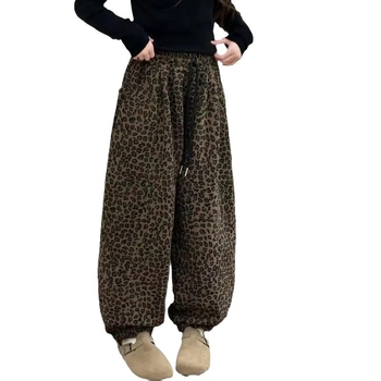 Dječje hlače s leopard uzorkom, korejski stil, casual, zima, srednji pojas, tkanina od pamukove smjese s 80% poliesterom
