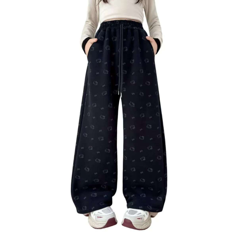 Gyerekeknek készült lány téli nadrág, fleece bélés, koreai stílus, 100% poliészter, 3–8 éveseknek