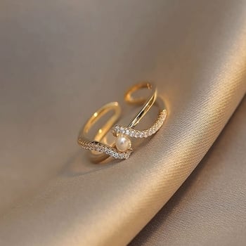 Otvreni bakreni prsten s umjetnom perlom – križni dizajn, unisex, retro stil, elektroplatinirano