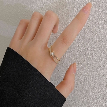 Otvreni bakreni prsten s umjetnom perlom – križni dizajn, unisex, retro stil, elektroplatinirano