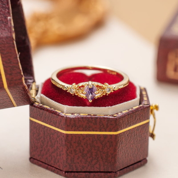 Inel din cupru, cu design diamantat în formă de lacrimă, placat electrochimic, pentru femei