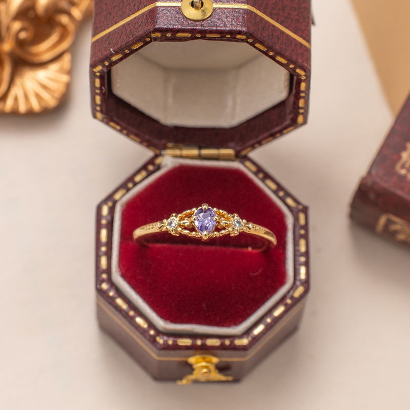 Inel din cupru, cu design diamantat în formă de lacrimă, placat electrochimic, pentru femei