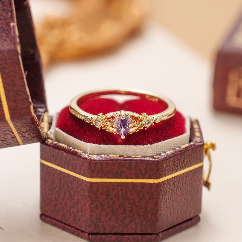 Inel din cupru, cu design diamantat în formă de lacrimă, placat electrochimic, pentru femei