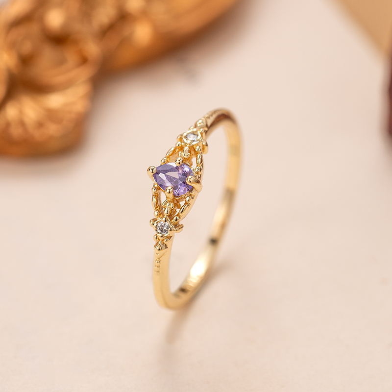 Inel din cupru, cu design diamantat în formă de lacrimă, placat electrochimic, pentru femei