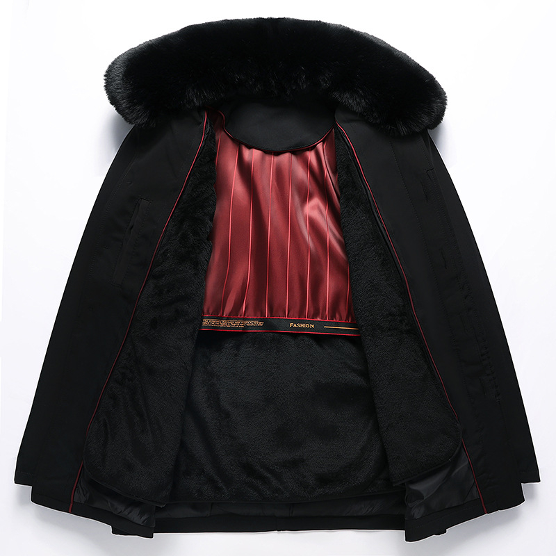 Férfi téli kabát poliészter töltettel és béléssel, cipzáras zárás, levehető bélés, középhosszú