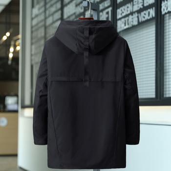 Férfi kapucnis vastag pamutkabát laza szabásban, középhosszú, cipzárral, Silk-Cotton töltettel