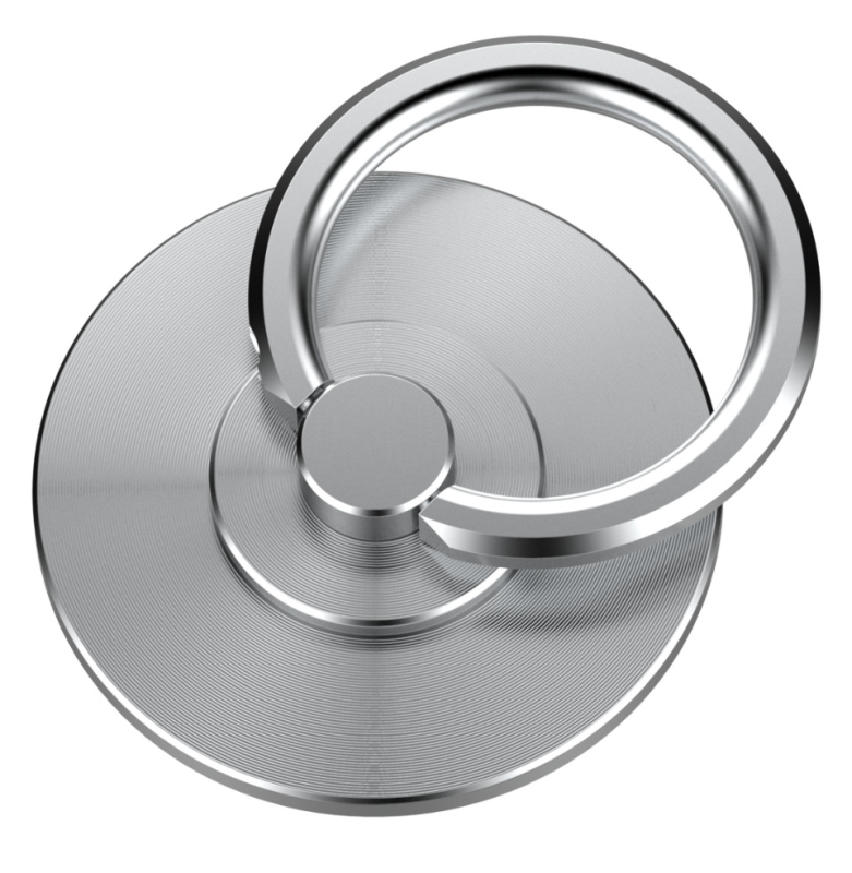 Telefonhoz tartozó gyűrűtartó — asztali, forgatható és összecsukható; anyag: 304 rozsdamentes acél; tömeg: 20 g; felület: CD-mintázatú alap