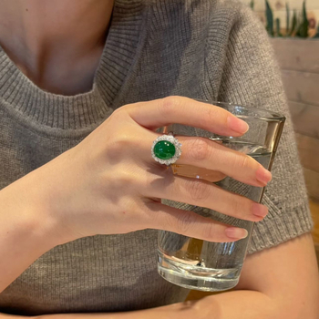 Állítható cabochon jáde gyűrű, ovális alak